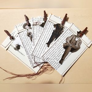 😀 HAND CRAFTED Set of 5 vintage paper pockets with ephemera